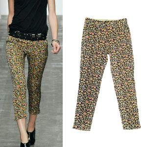 Rag & Bone Floral Print Silk Crop Trousers Pants